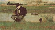 Federico zandomeneghi Fishing on the senie oil on canvas